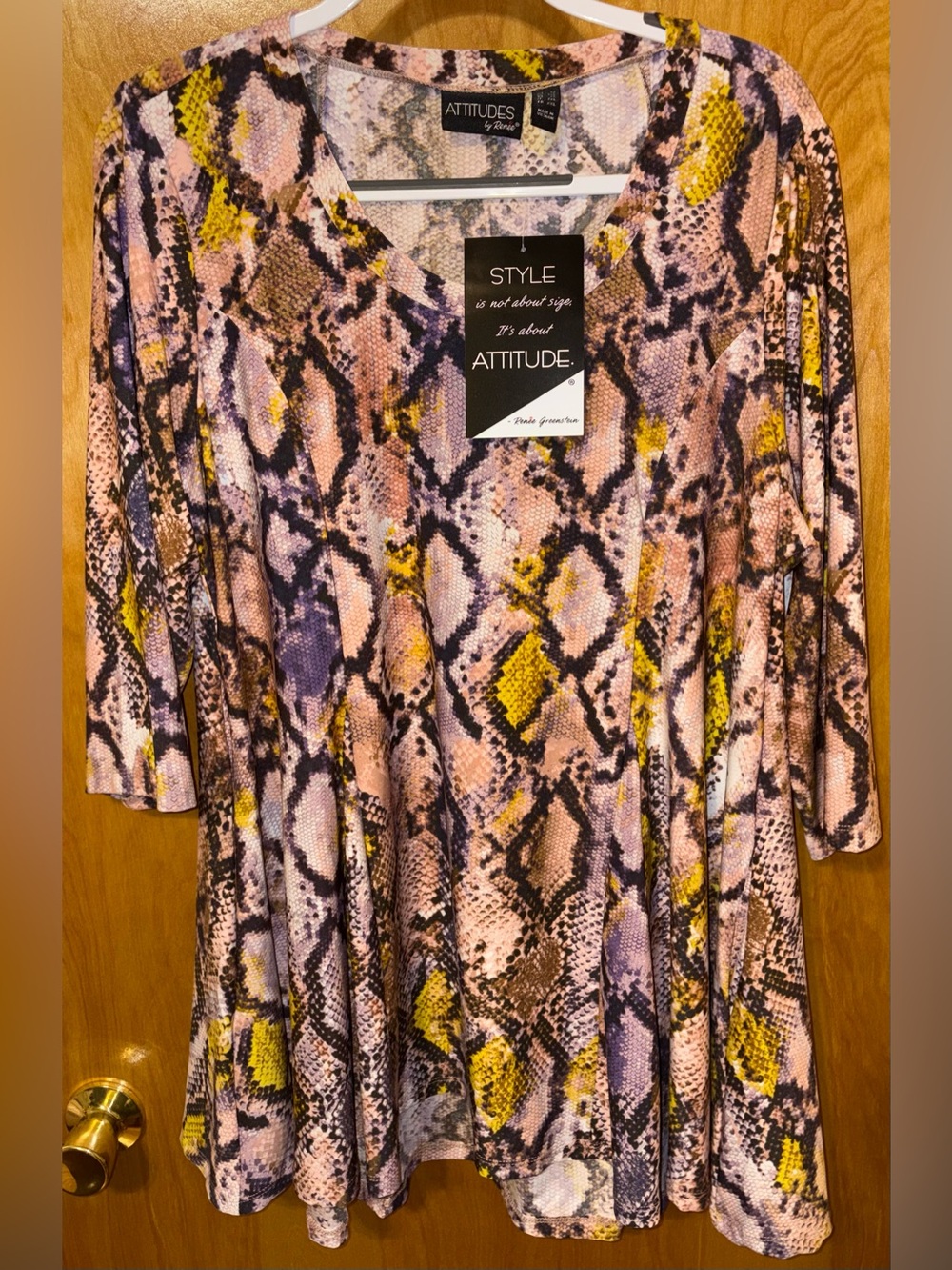 Attitudes by Renee ‘desert reptile’ Como Jersey printed godet tunic Size 1X